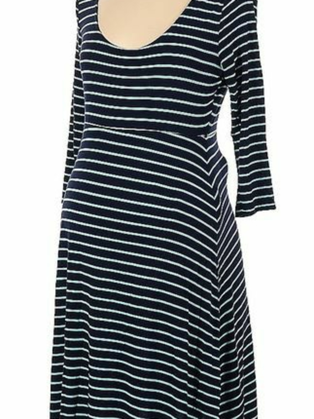 Motherhood Navy and Teal Striped 3/4-Sleeve Scoop Neck Maternity Dress